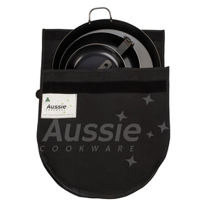 Aussie Cookware Black Steel 3 Pan Set In Canvas Carry Bag